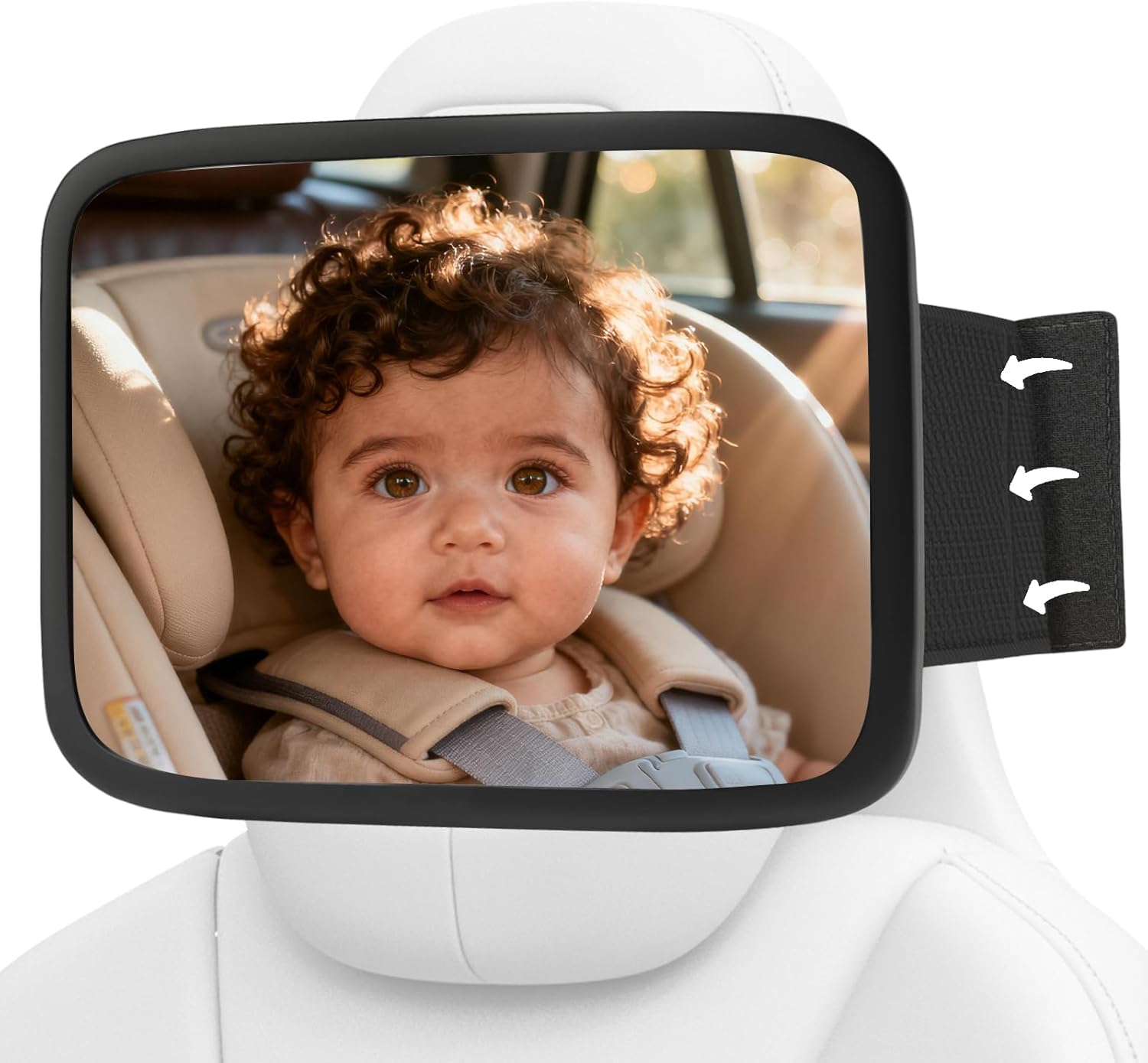 Fixed Headrest Baby Car Mirror, Compatible with Tesla Car Mirror for Baby, 100% Shatterproof & Shake-Proof, Non-Slip with 360° Rotation & Wide View, Easy Install, Perfect (Black)