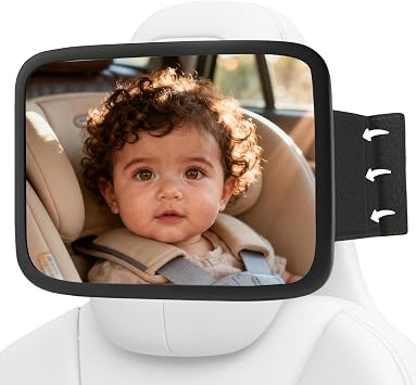 Fixed Headrest Baby Car Mirror, Compatible with Tesla Car Mirror for Baby, 100% Shatterproof & Shake-Proof, Non-Slip with 360 Rotation & Wide View, Easy Install, Perfect Black