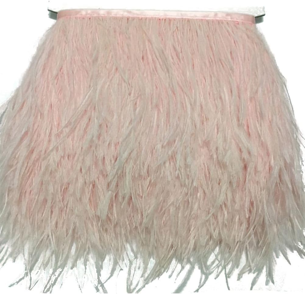 MELADY Fashion Dress Sewing Crafts Costumes Decoration Ostrich Feathers Trims Fringe with Satin Ribbon Tape (10 Yards, Light Pink)
