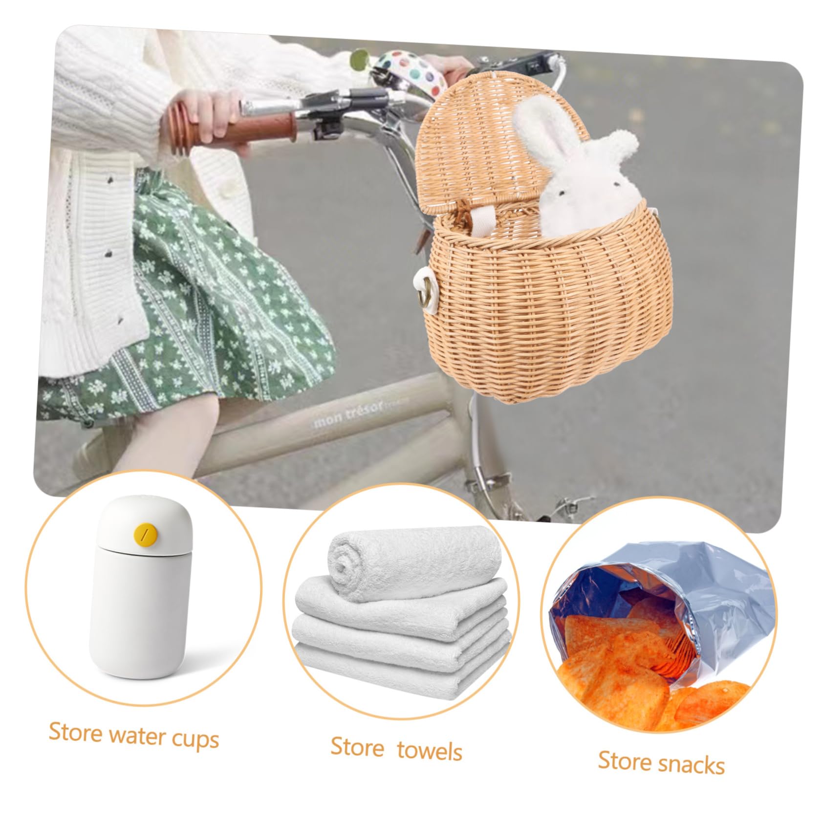 Toddmomy Cesta Práctica y Segura de Ratán Amarillo para Scooter y Bicicleta Infantil para Guardar Juguetes, Toallas y Vasos, Adecuado para Niños