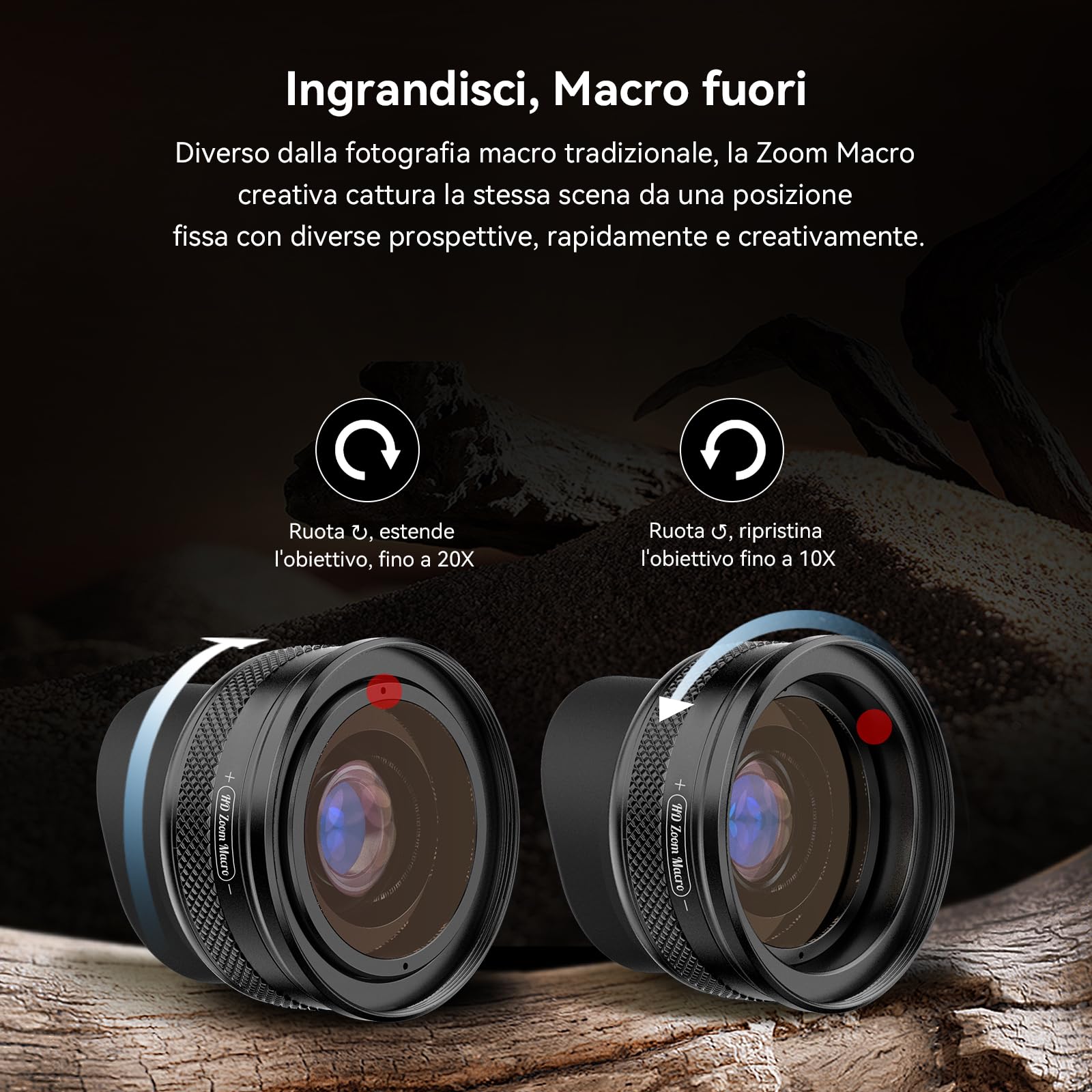 APEXEL ZM100 Obiettivo Macro per Cellulare F1.05 con Clip, Ingrandimento 20X, Lente Macro per Smartphone Adatto per iPhone 17/16/15, Samsung, Google Pixel e Altri Smartphone