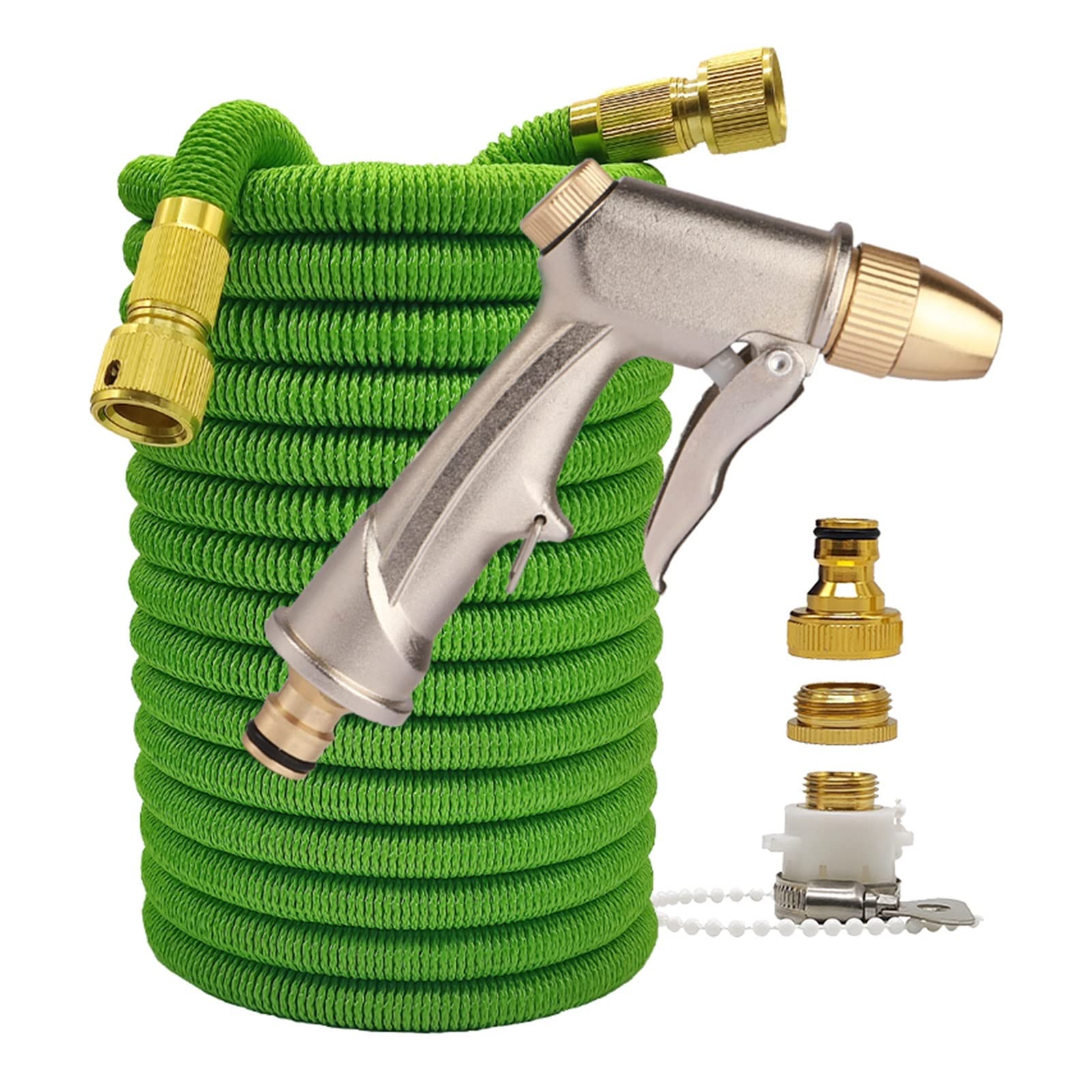 Garden Hose High Pressure Garden Water Hose Expandable Double Metal Connector PVC Reel Water Pipes for Garden Farm Irrigation Car Wash(Green Hose with Gun,50ft)
