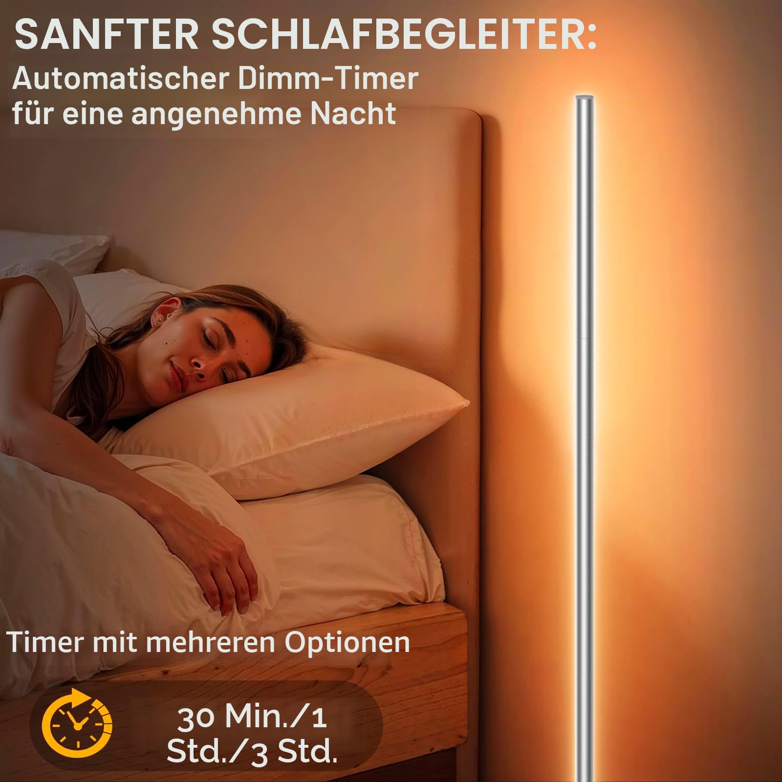 Ecklampe Silber fürs Wohnzimmer, dimmbar, mit Fernbedienung, 2700–6500 K