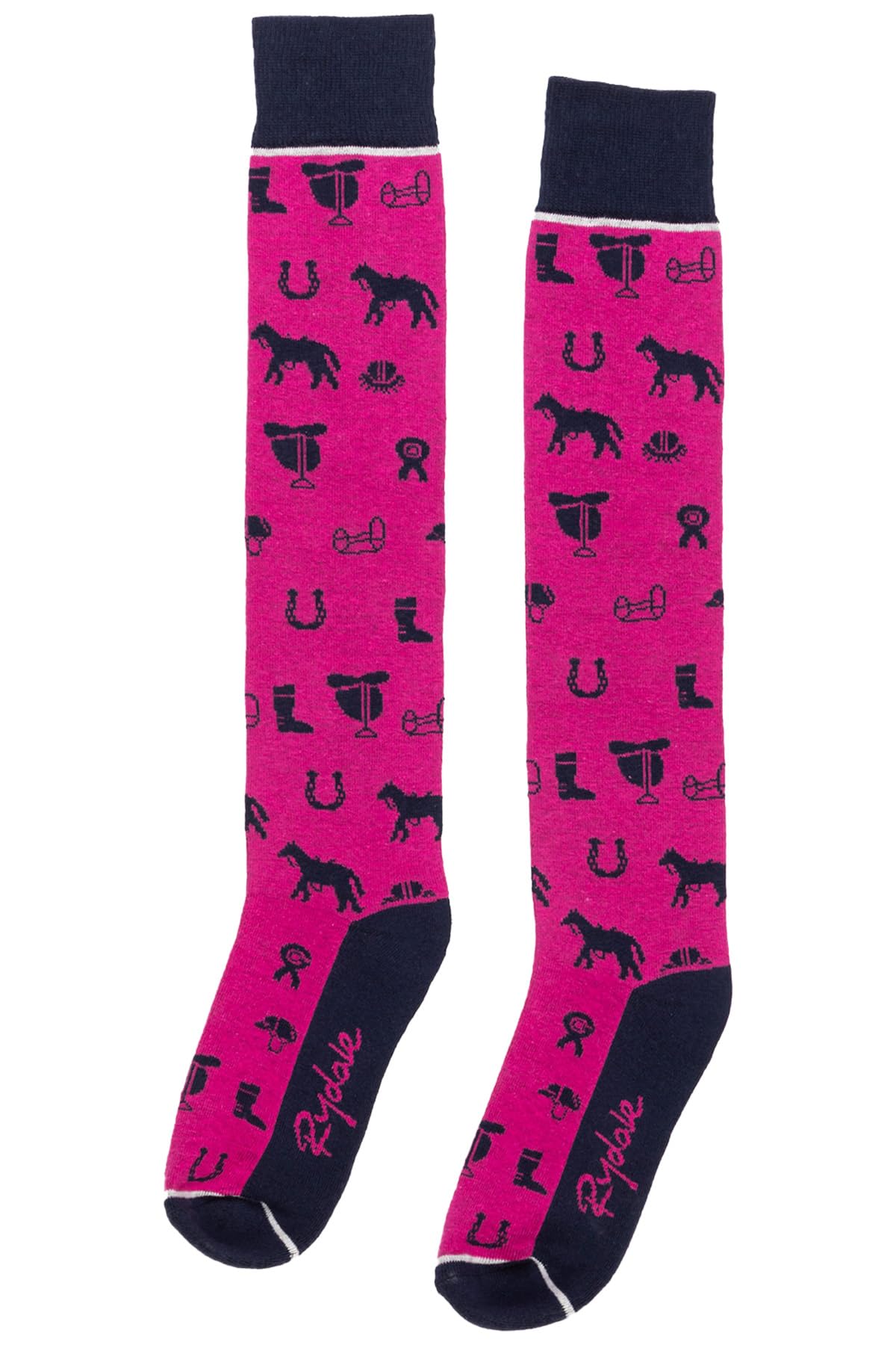 Ladies Knee High Riding Socks Cotton Blend Women'sEquestrian Boot Sock Cushioned Sole Long Socks (Horse Print Bonbon)