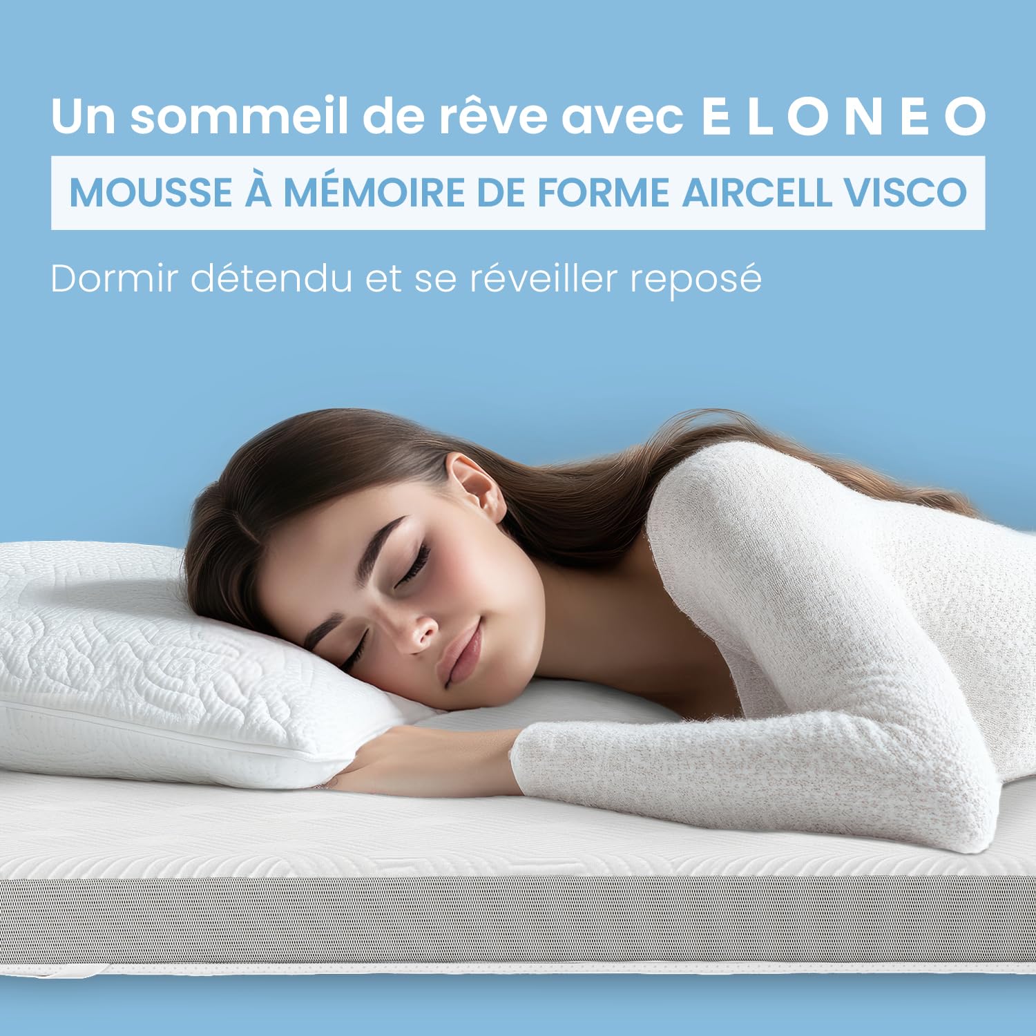 ELONEO Surmatelas à mémoire de Forme 80x190 cm, surmatelas avec Effet mémoire de Forme, 5 cm de Hauteur, surmatelas pour lit et lit boxspring avec Housse en Mesh Respirant et Sangles d’Angle