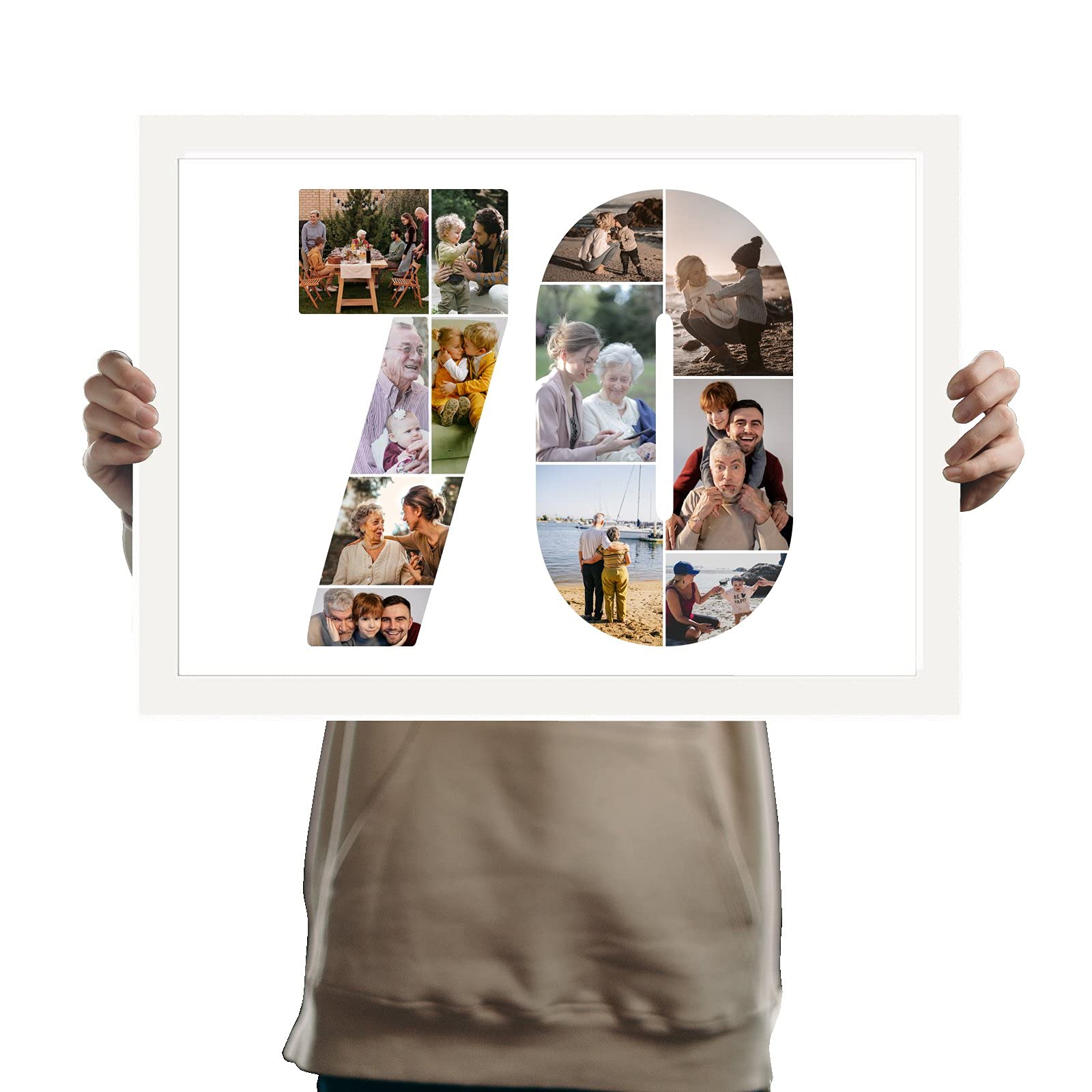You Personalise 70th Birthday Personalised Photo Collage Framed White A3