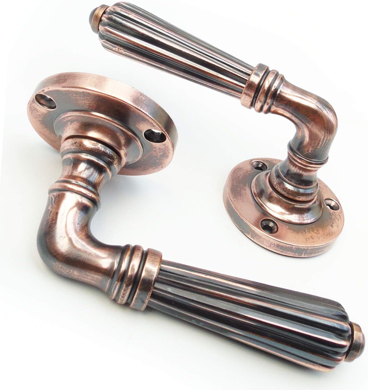Copper Door Handles on Round Rose with Polished Copper Finish : Amazon ...