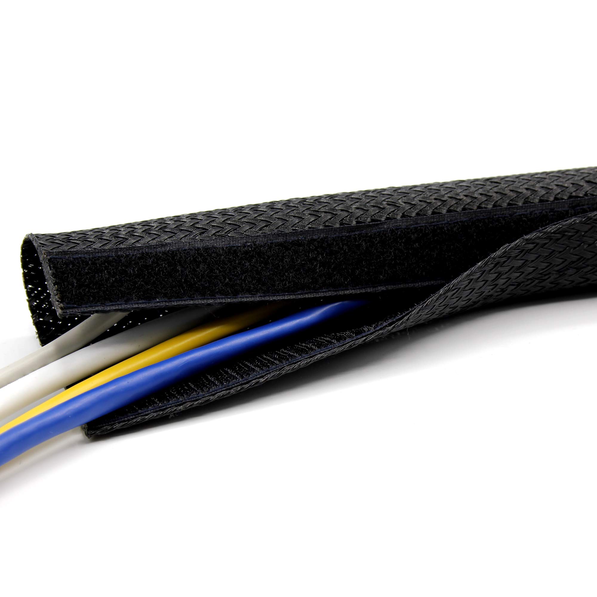 10m Flex Kabelschutz Kabelschlauch Geflechtschlauch Klettverschluss Gewebeschlauch Klett in schwarz oder grau Ø 15-17, 20-23, 25-30, 30-35mm (schwarz Ø 25-30mm)