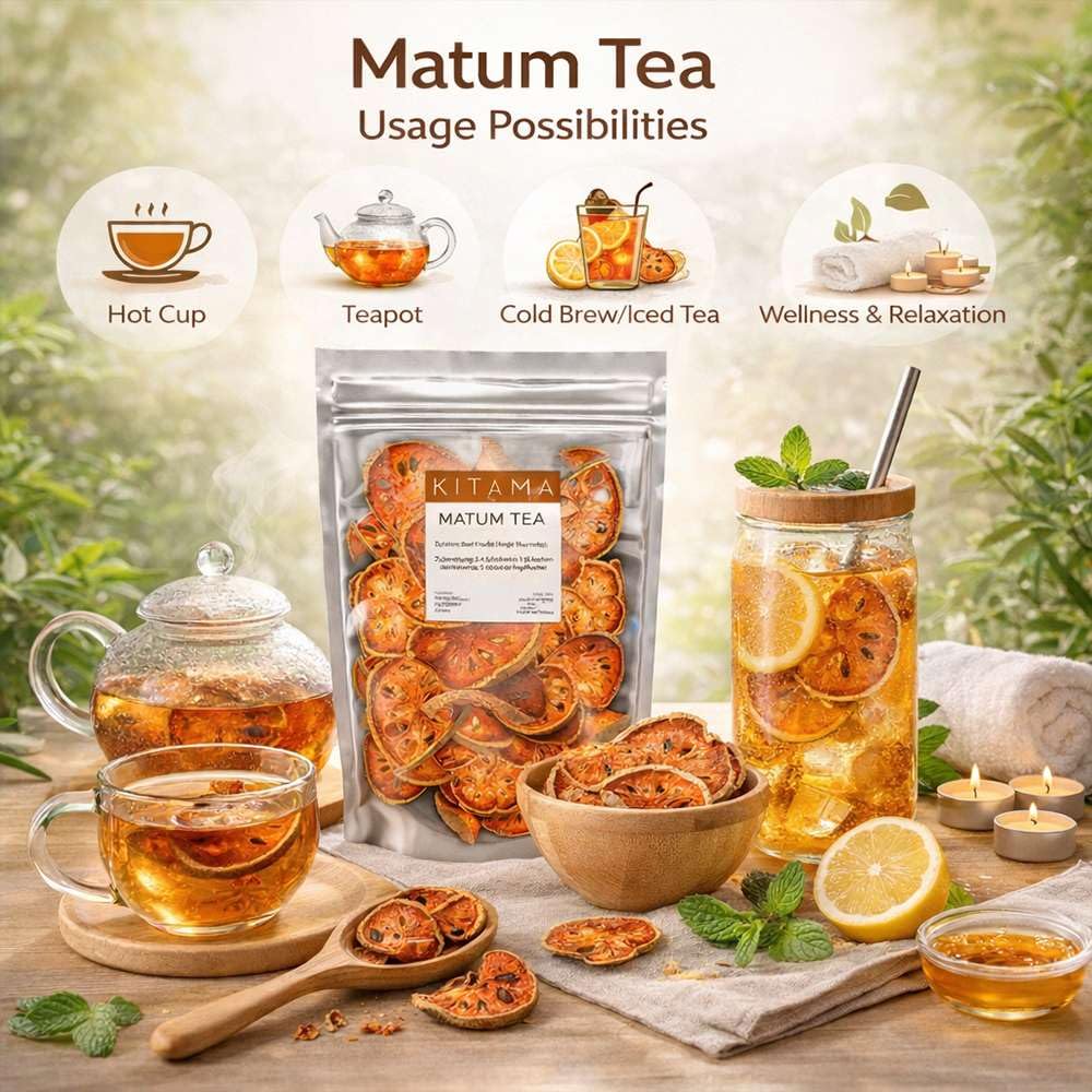 Kitama Thai Matum Tee 4 x 300g - Bengalische Quitte Bael Fruit Slices | Getrocknete Früchte-Scheiben aus Thailand. Aromatischer Wellness-Aufguss zum Relaxen sowie Entspannen im Spa