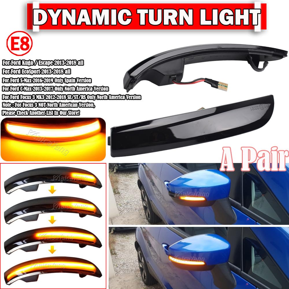 dinamiche indicatori di direzione una coppia specchio luci led per Ford Kuga Escape EcoSport 2013-2018