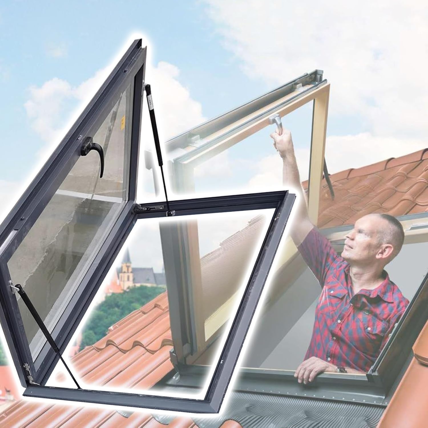 Household Roof Viewing Aluminium Window, Customizable Skylights for Sloped & Flat Roof, with Double-Layer Tempered Glass(27x31in(69x79cm))