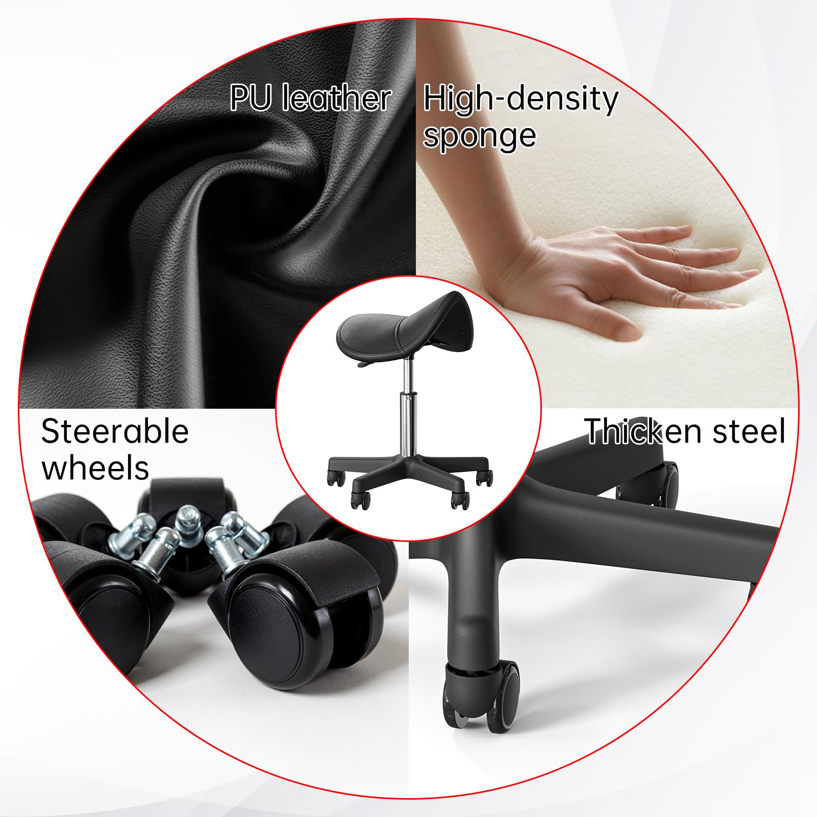 Taburete con ruedas con capacidad para hasta 350 libras, altura ajustable, patas de nailon con ruedas para spa, masaje, salón, hogar, oficina, médico, tatuaje, bar, negro 7