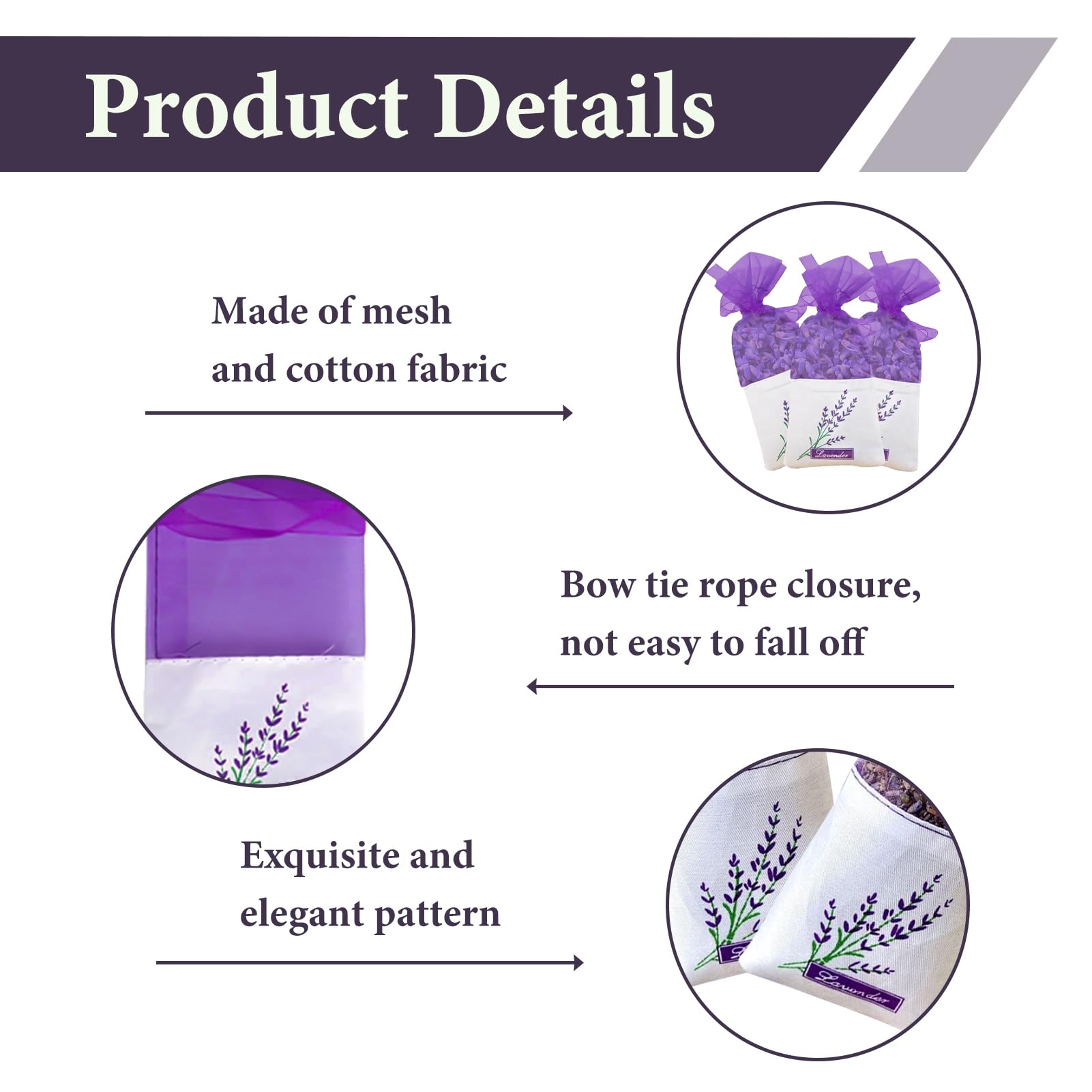 30 Pcs Lavender Bags Empty for Wardrobes Muslin Empty Sachets Bag for Potpourri Natural Fragrance Fresheners for Closet Drawers Storage Repellent Scented Pouches for Aromatic for Car Cupboard Shoes - Image 3