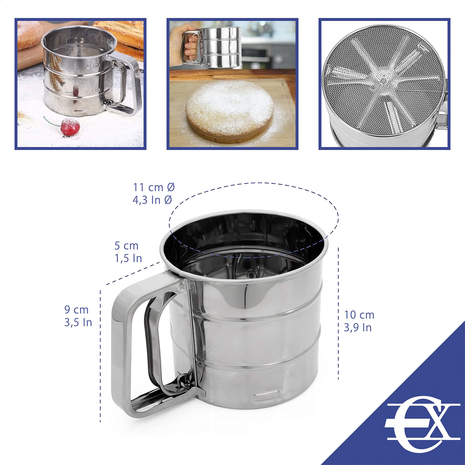 POPETPOP Tamis à Farine Manuel Acier Inoxydable Passoire à Mailles