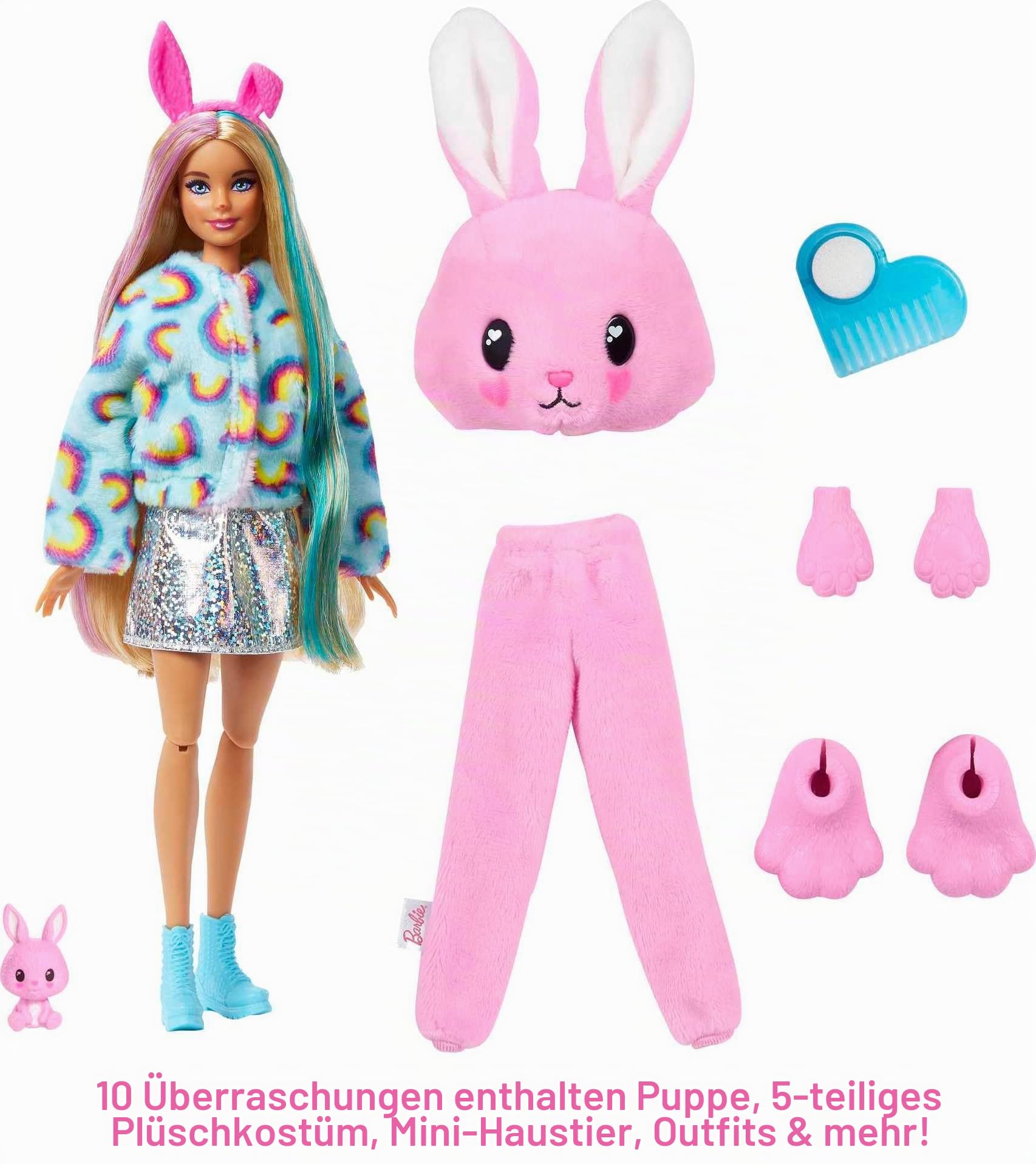 Barbie Cutie Reveal, bewegliche Hasenzubehör, 10 Überraschungen, Haustierspielzeug, Farbwechseleffekt, inkl. 1 Cutie Reveal Puppe, Geschenke für Kinder ab 3 Jahren,HHG19