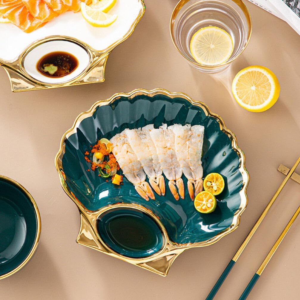 DOITOOL 2 pcs dumpling plate Sushi Plates cute serving plate dessert dish fruits plates chip plate with dip French Fries Plate salad japanese plates Dipping Bowl ceramics shell jewelry