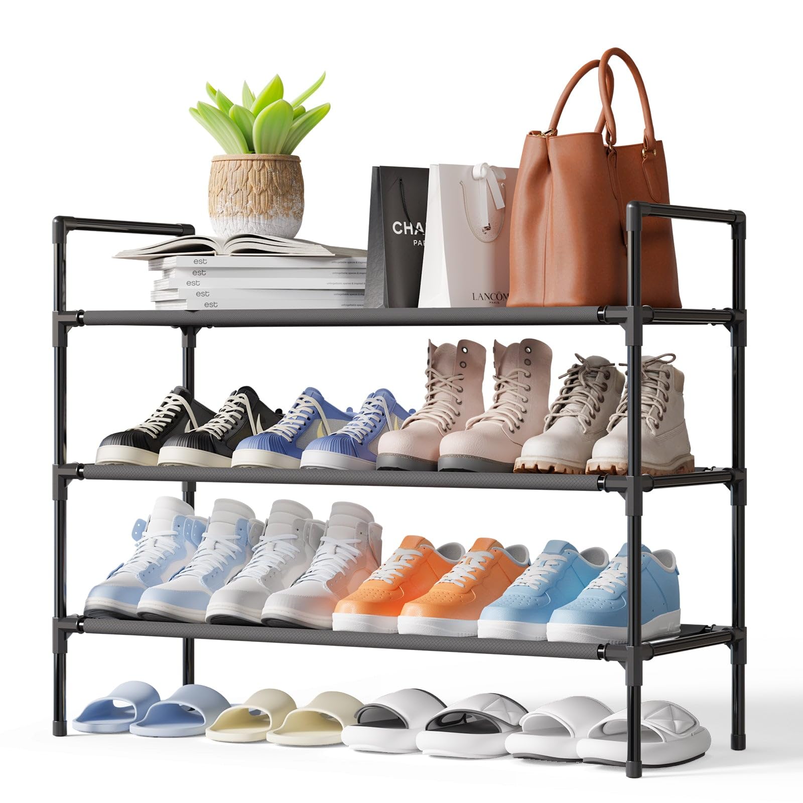VacplusSpace-Saving Shoe Rack with Durable Metal Frame and Large Capacity, Perfect for Organizing Entryways, Closets, and Bedrooms