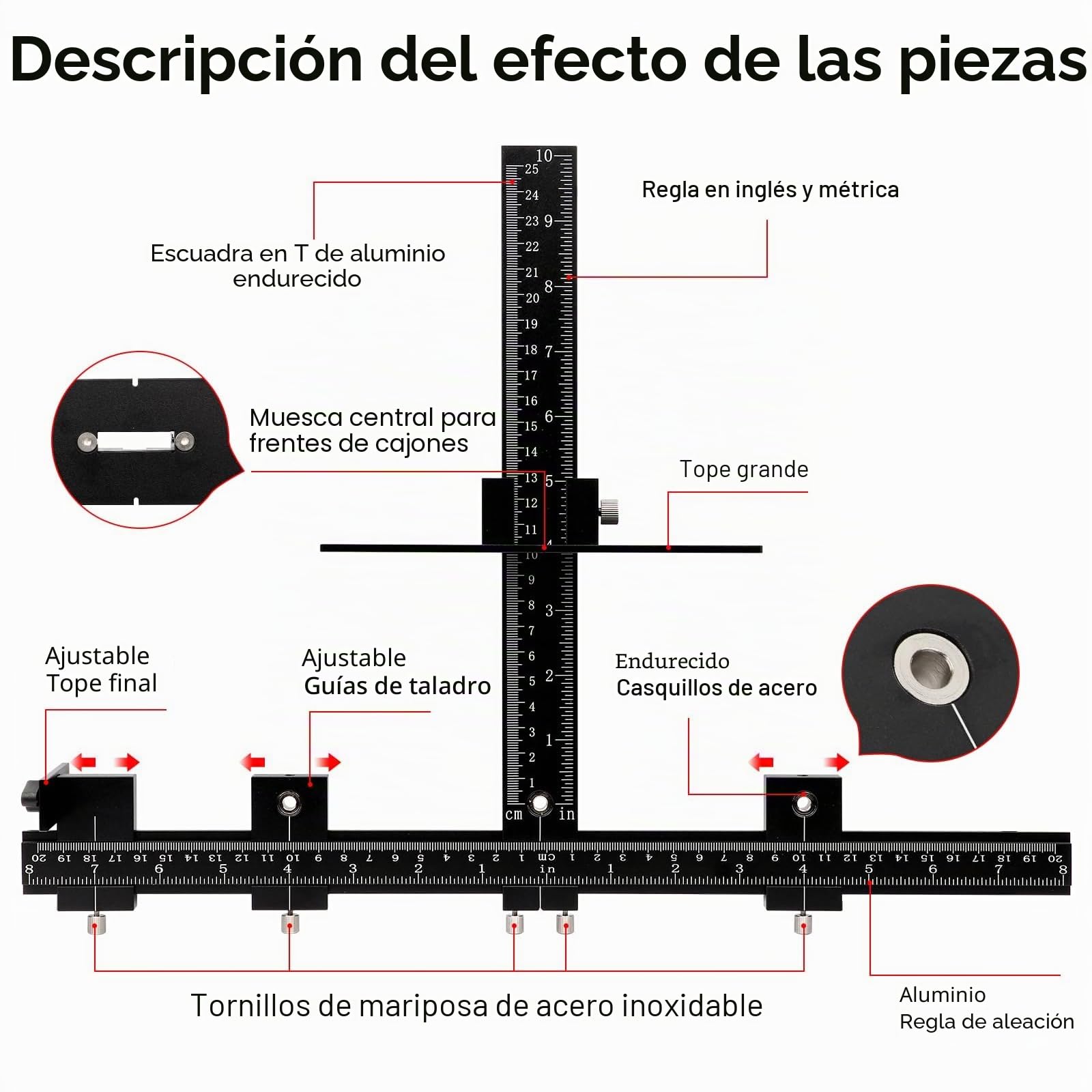 Plantilla de Taladro, Guia para Carpinteria, Posicionador Puertas de Cocina, Herramienta para Manijas, Plantilla de Aluminio de Precisión, para Manijas, Bisagras, Gabinetes, Cajones