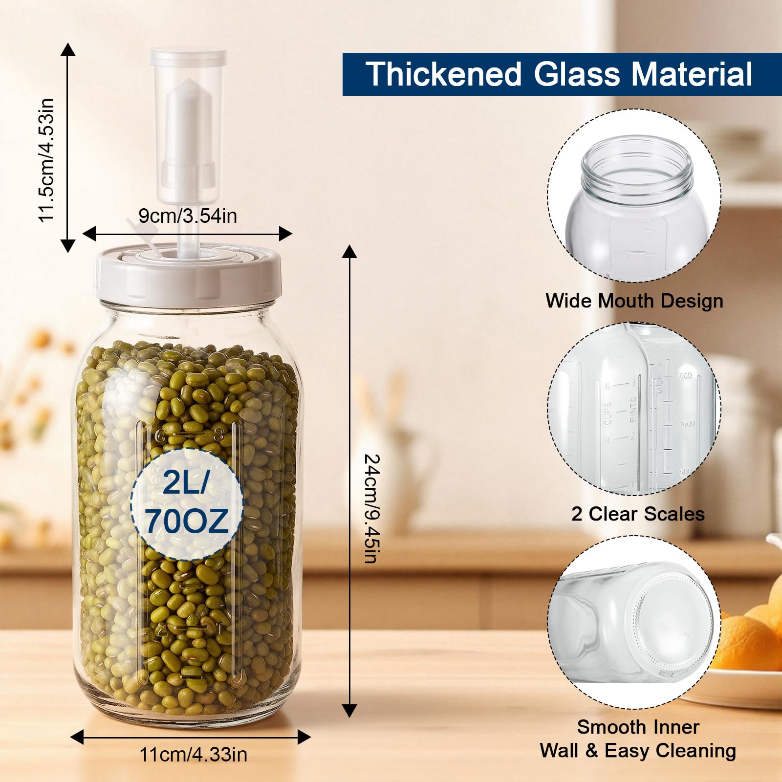 Absovetu 7,6 liter groot fermenteerglas met luchtsluis - fermentatieglas fermentatieglazen zuurdeeg starterset voor Kimchi Kombucha Kefir Groenten