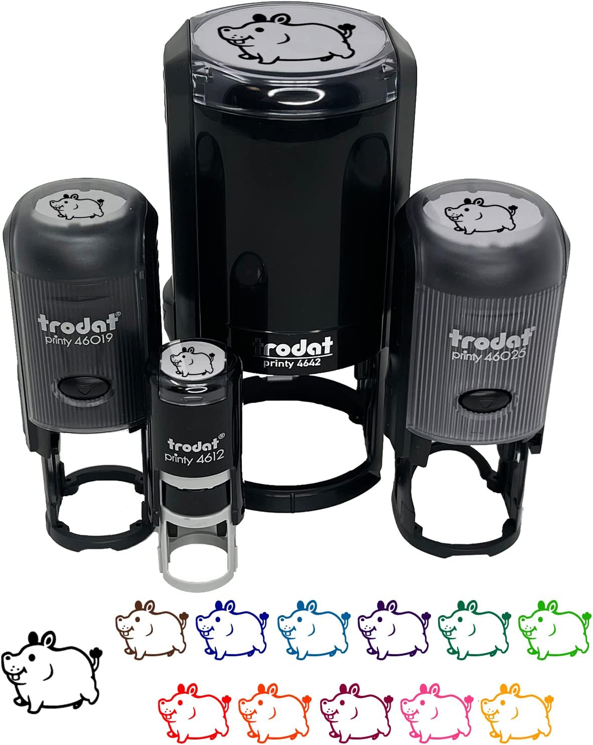 Chubby Round Hippo Hippopotamus Self-Inking Rubber Stamp Ink Stamper for Stamping Crafting Planners - 1-1/2 Inch Large - Red Ink