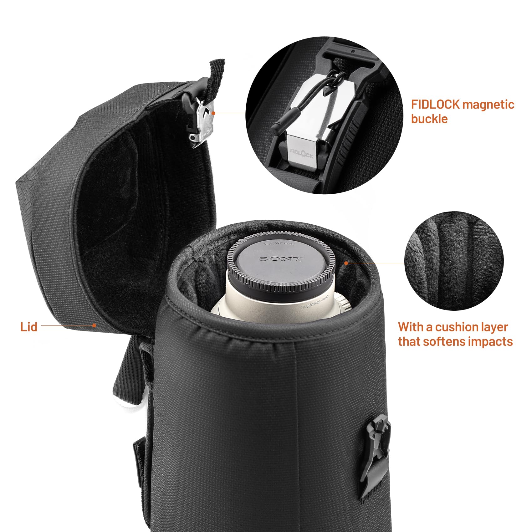 PGYTECH Fodero per obiettivo L Borsa portaoggetti Borsa per obiettivo fotocamera reflex con protezione ammortizzata Accessori fotografici Compatibile per Sony/Canon/Nikon