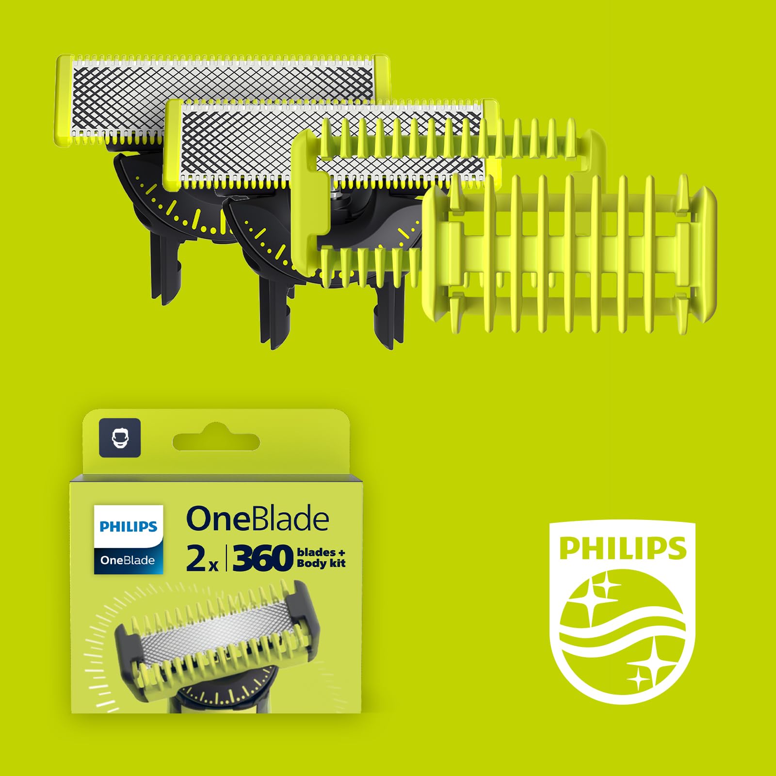 Lame di ricambio - PHILIPS - OneBlade QP624/50 - Acciaio inossidabile - 2 lame - Protezione della pelle