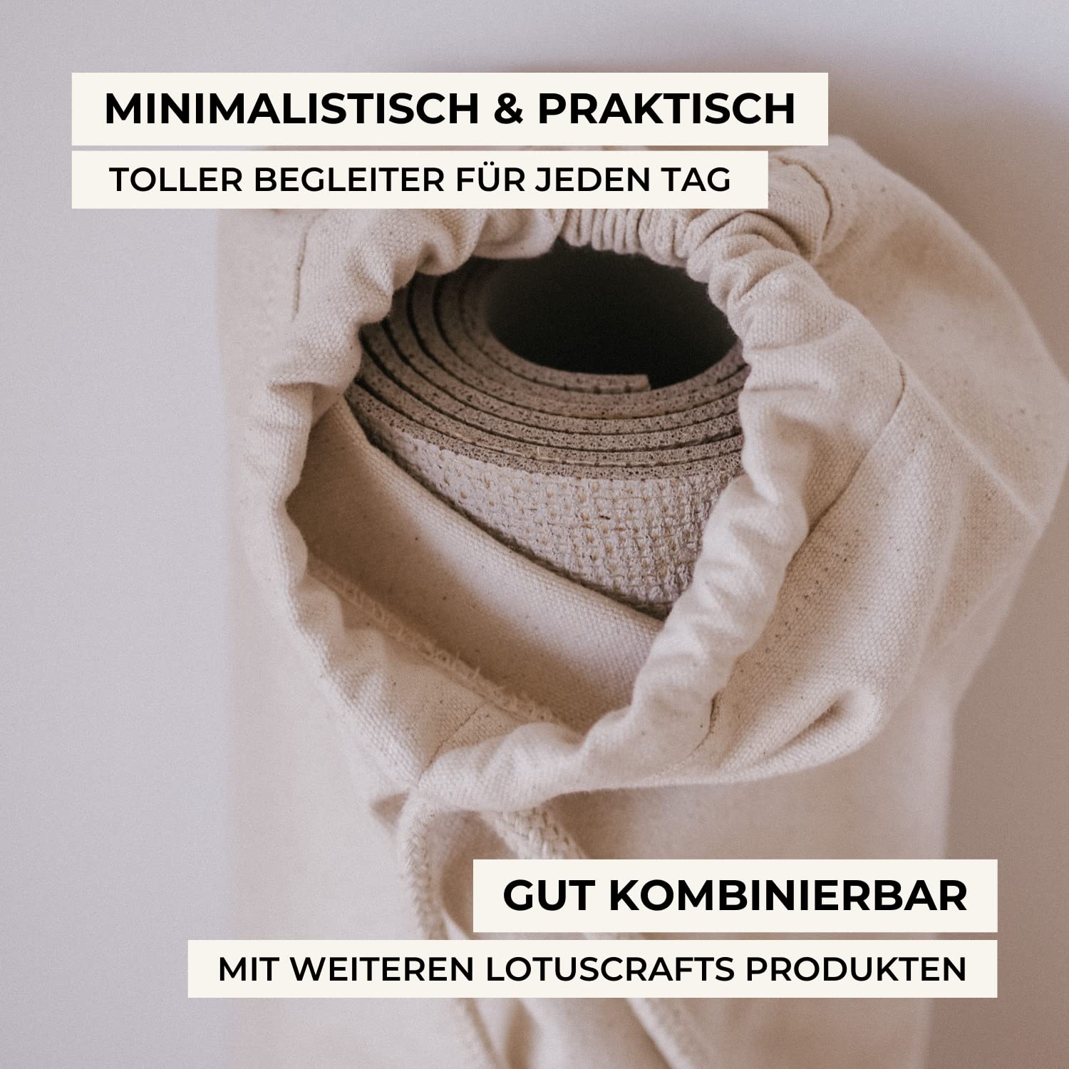 Lotuscrafts Yogatasche Nandi aus Bio-Baumwolle - Fair & Ökologisch hergestellt - Yogamattentasche 78cm groß - Tasche für Yogamatten & Yoga-Zubehör - Farbe Natur, Anthracit, Oil Green