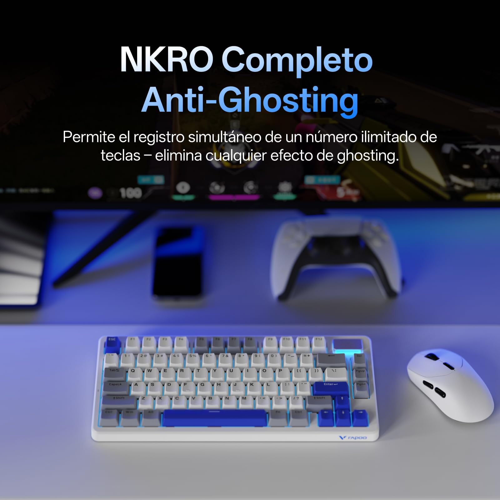 Rapoo V700DIY-75 Teclado Gaming Inalámbrico Mecánico 75% para Pc/Mac,Blanco | BT5.0/2.4GHz/Cableado,Hot-Swap,Interruptor Lineal Speed Silver,Montaje Gasket,Sonido Cremoso,16.8M RGB Por Tecla y NKRO