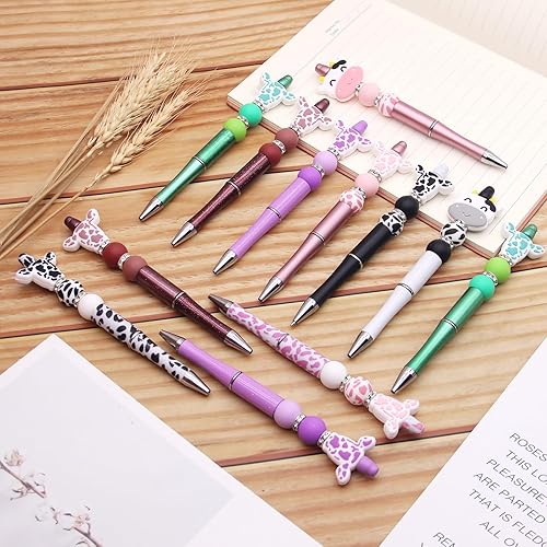 Miniatura 2 de KJMYYXGS Juego de 12 bolígrafos de cuentas a granel, kit de bolígrafos de cuentas de vaca con cuentas de silicona, bolígrafos de plástico surtidos