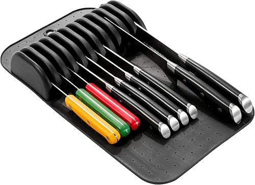 Miniatura 7 de Madesmart Tapete clásico de almacenamiento para cuchillos pequeños de 5 ranuras para cajones, bloque de cuchillos de cocina de agarre suave, carbono