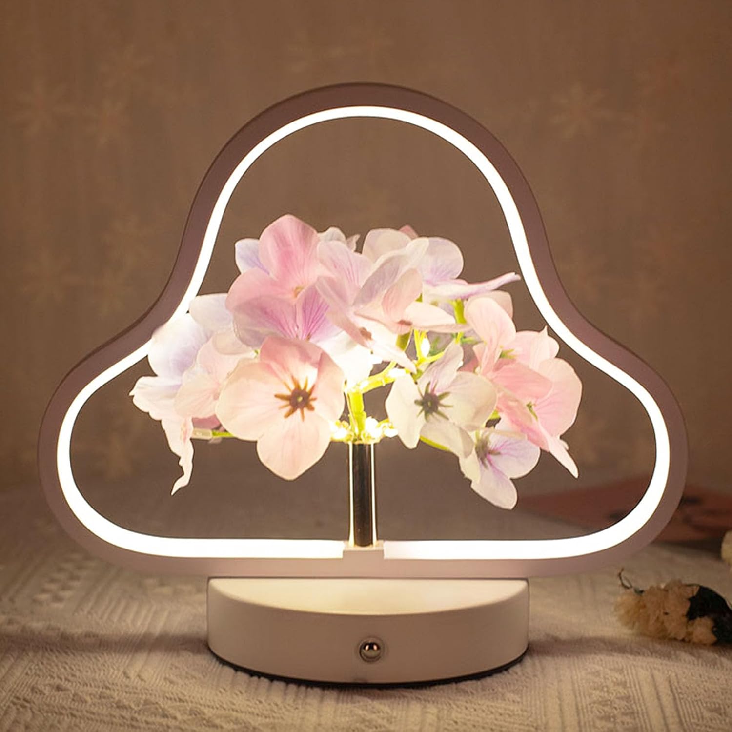 Flower Table Lamp, Rechargeable Cordless Small Desk Lamp, 3 Color Dimmable Artificial Flowers Night Light, LED Table Centerpieces for Home Date Party Decoration (Purple Hydrangea)