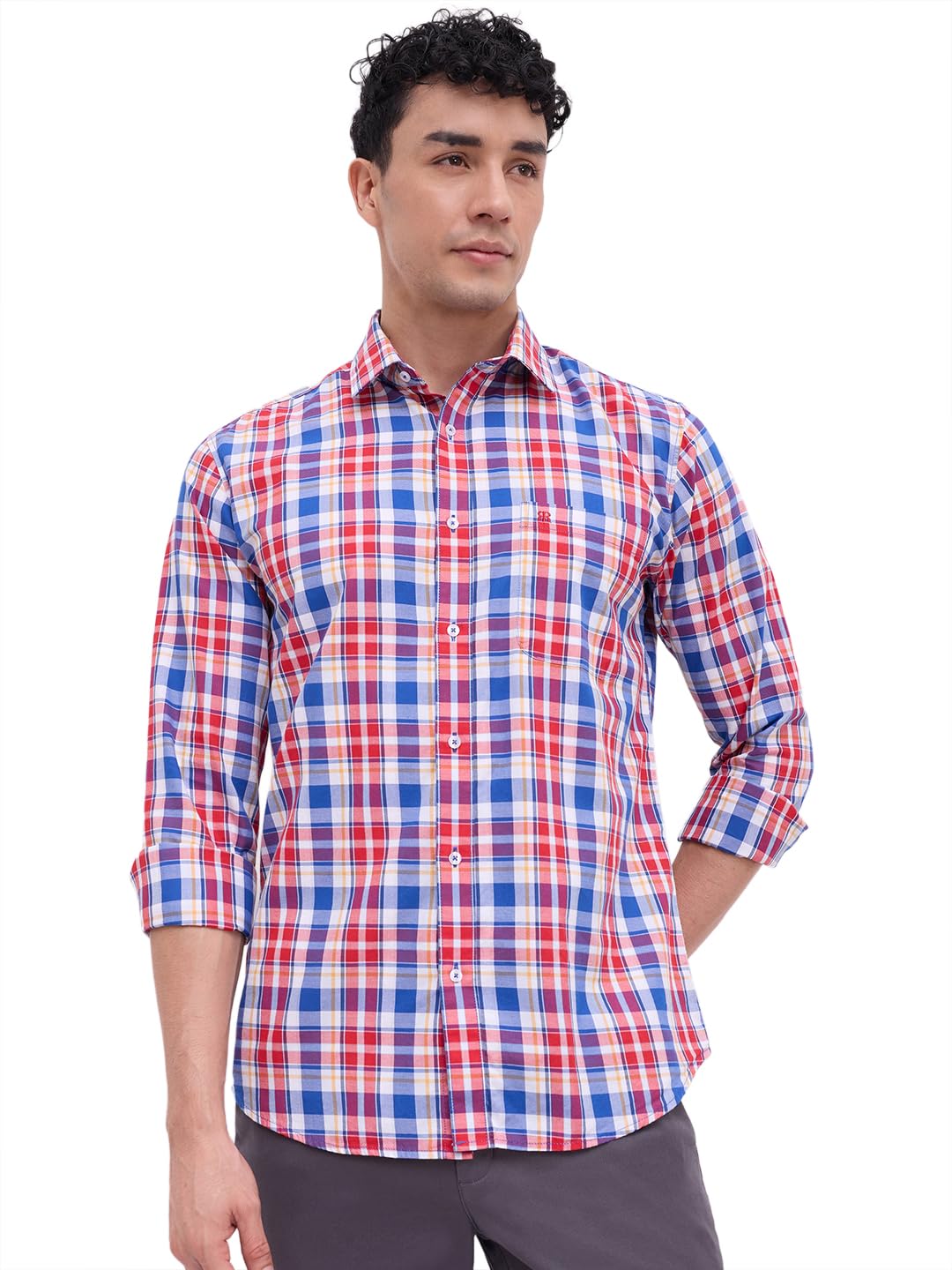 raymond Men Slim Fit Checks Pattern Pure Cotton Regular Collar Full Sleeve Casual Shirt-picture-47
