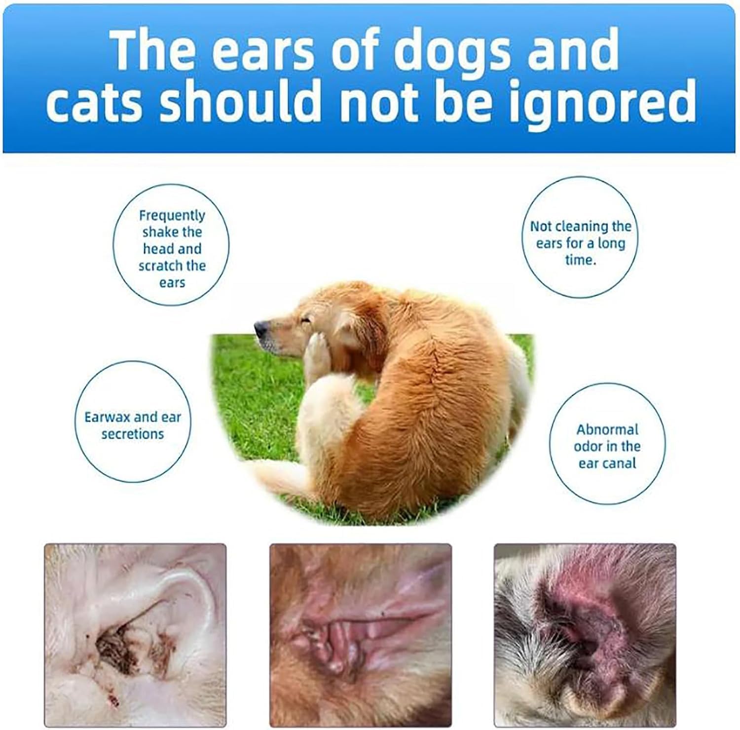 Solution nettoyante Douce sans Odeur pour Oreilles Chiens Chats, 100 ML (3pcs)