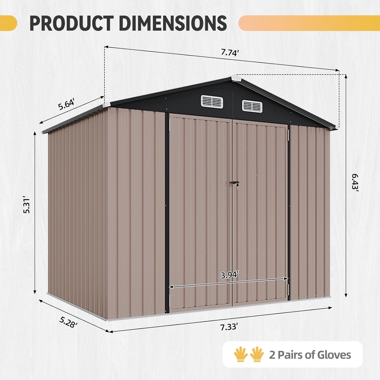 Aoxun 8x6FT Shed with Floor Galvanized Steel Outdoor Storage Shed Metal Garden Shed with Double Doors, Moisture-Proof Floor Ventilation, Sloped Roof for Bike/Generator/Tool Storage (Brown) Aoxun 8x6FT Shed with Floor Galvanized Steel Outdoor Storage Shed Metal Garden Shed with Double Doors, Moisture-Proof Floor Ventilation, Sloped Roof for Bike/Generator/Tool Storage (Brown)