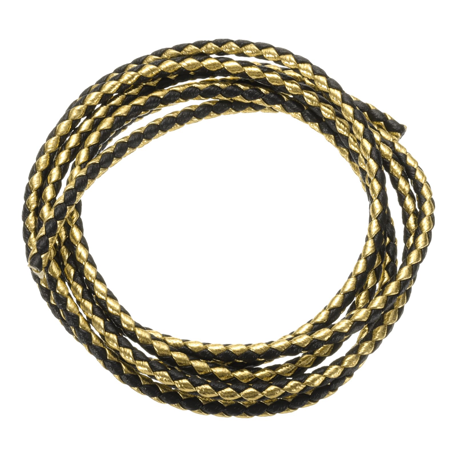 sourcing map Braided Leather Cords, Round Leather Strap, Soft Jewelry Leather Rope for Jewelry Making, Tie Making, Necklaces (3mm, 1 Yard, Black/Gold)