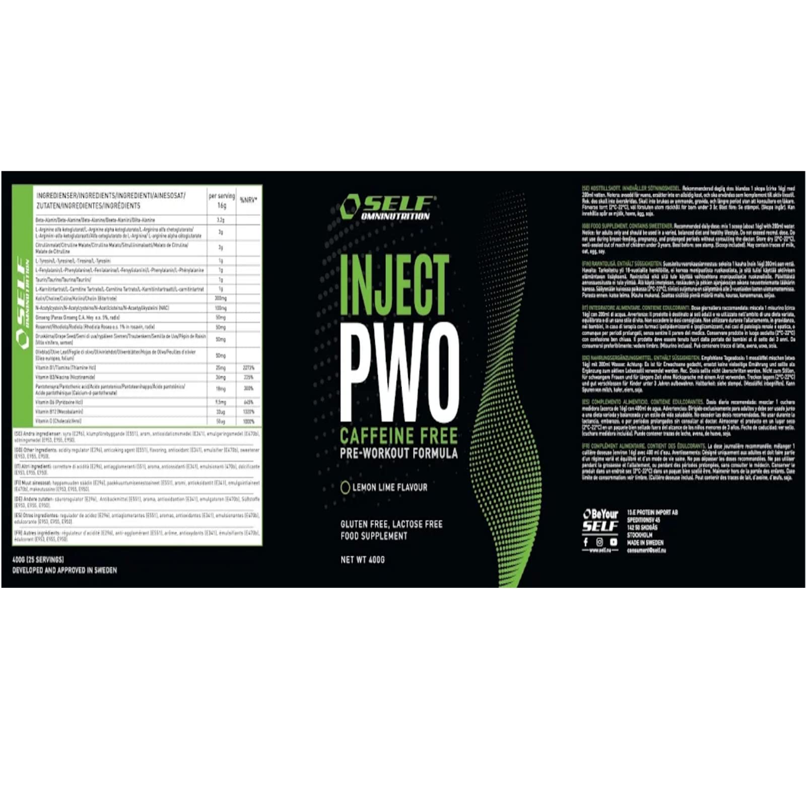 Self Omninutrition Inject PWO Caffeine Free 400 gr Gusto Lemon Lime