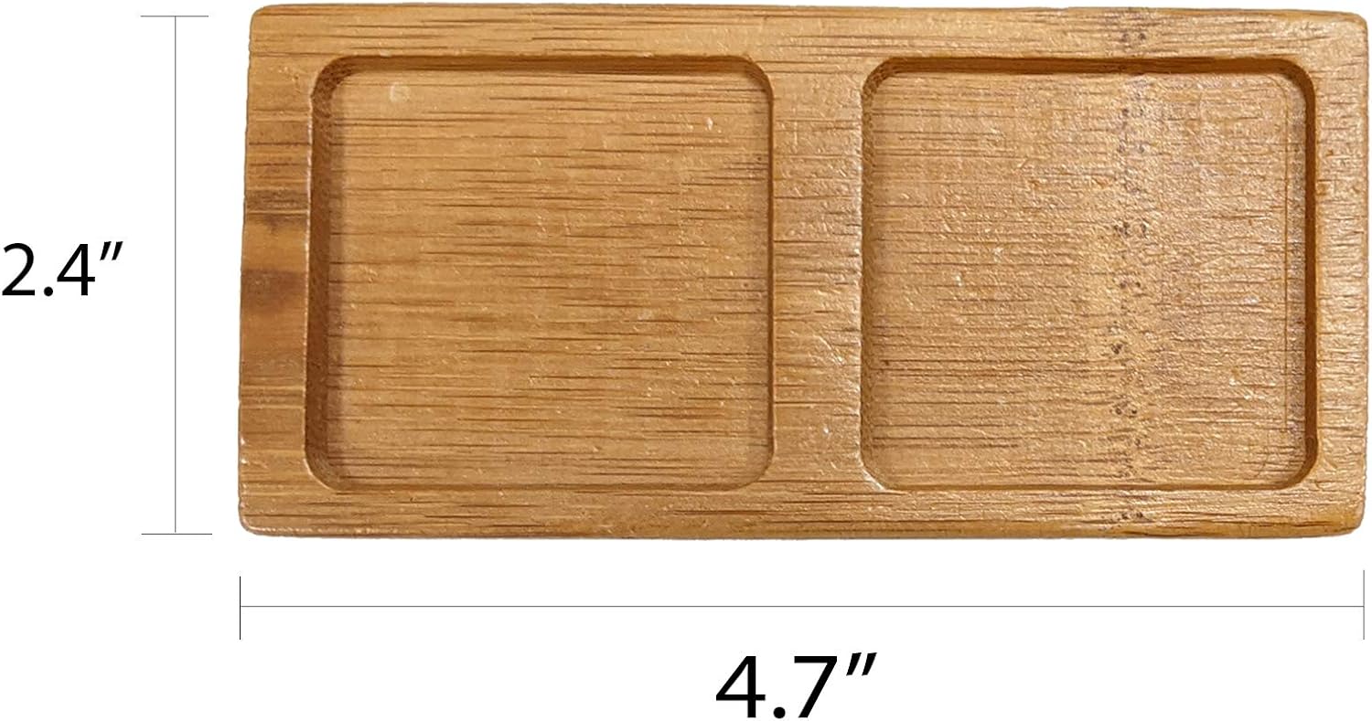 BambooMN Solid Bamboo Mini Dishes - Rectangle, Two Deep Square Compartment, 4.7" x 2.4" - 10 pcs