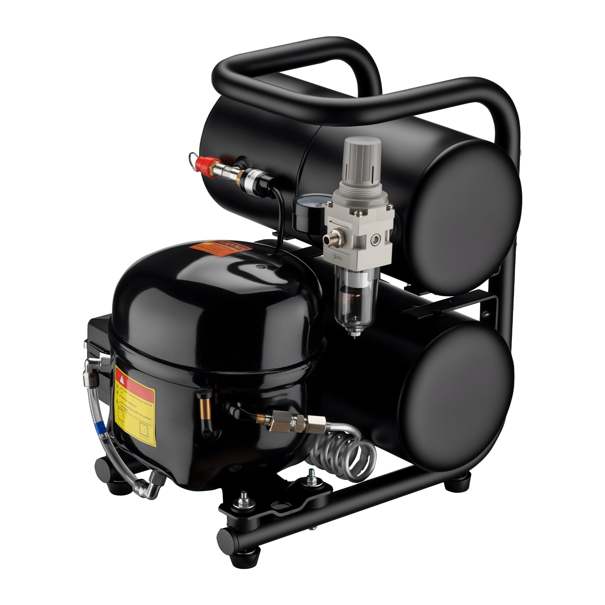 Wiltec Compresseur Airbrush HO-​826, compresseur d'air comprimé 45-​52 l/​min d'alimentation en air, compresseur pour pistolet aérographe, réservoir d'huile de 2000 ml, 3-​8 bars