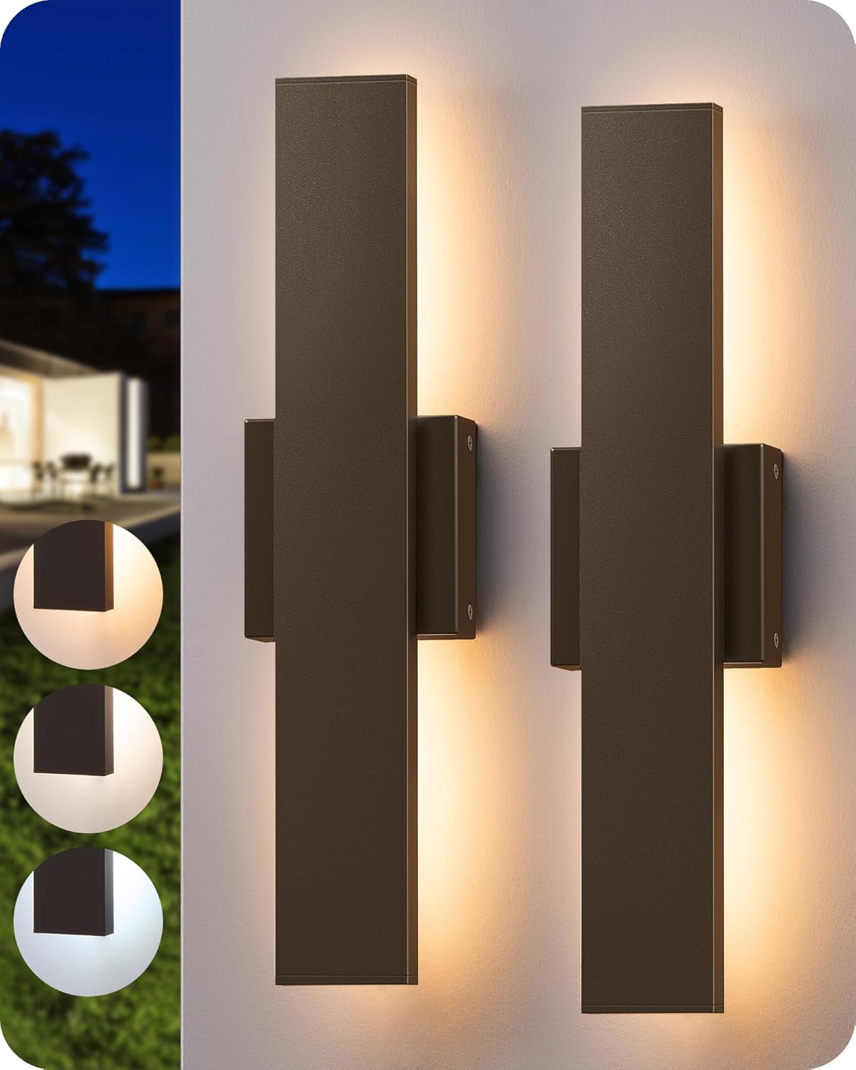 EDISHINE 2 Pack LED Outdoor Wall Lights Dimmable, 15.7" Rectangular Modern Exterior Wall Light, 3CCT, Iron & PC, IP65 Waterproof Outdoor Wall Sconce for Patio, Corridor, Oil Rubbed Bronze Oil-Rubbed Bronze 15.7 IN