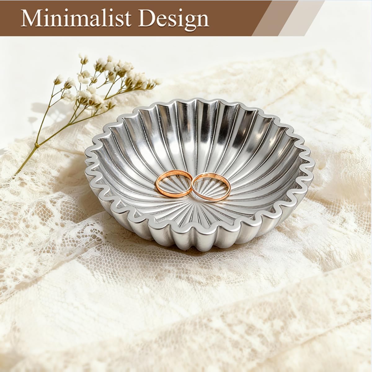 Large Modern Ruffle Bowls for Home Decor,Entryway Table(Silver)