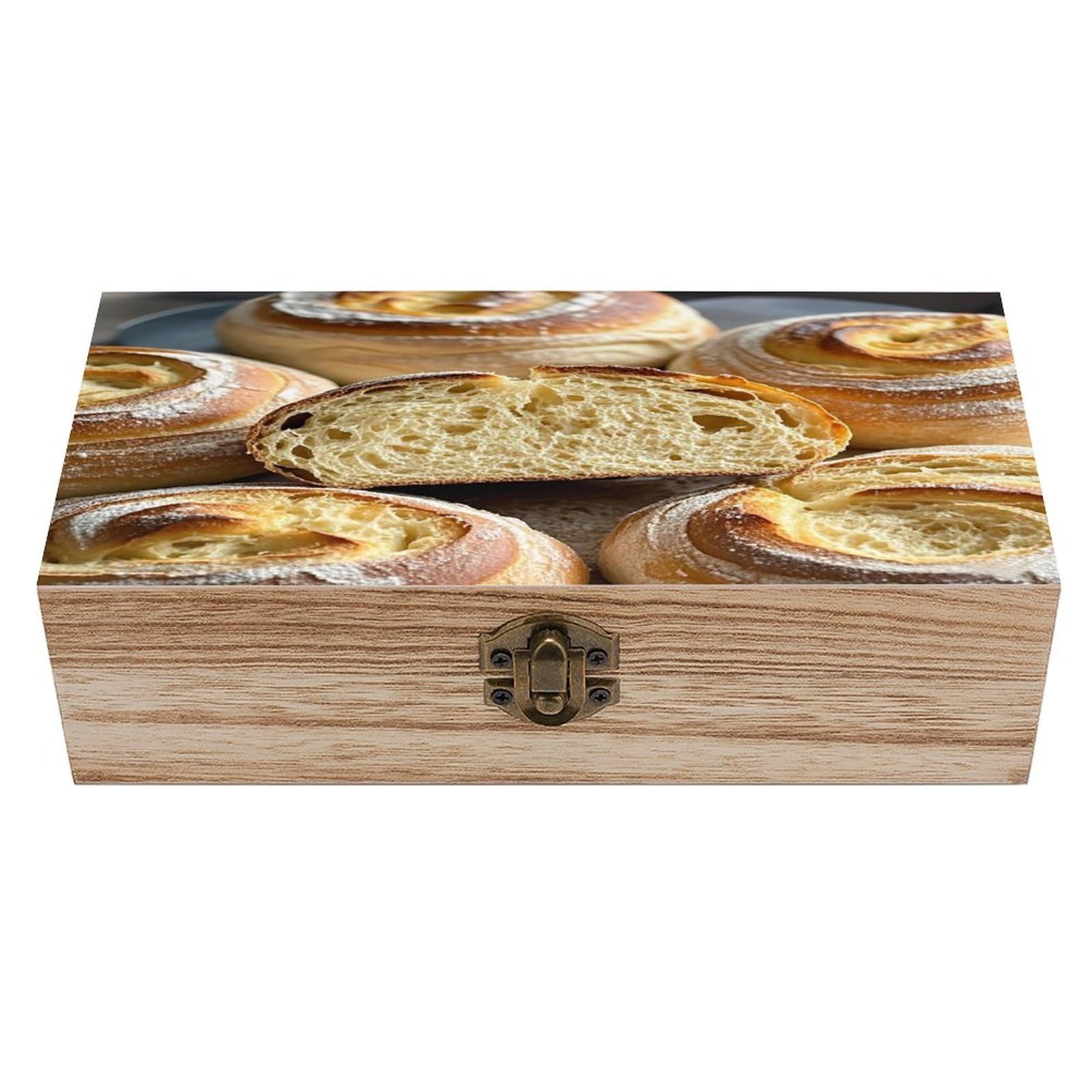 asbwuo Painted Bread Wood Keepsake Box Wooden Box with Hinged Lid