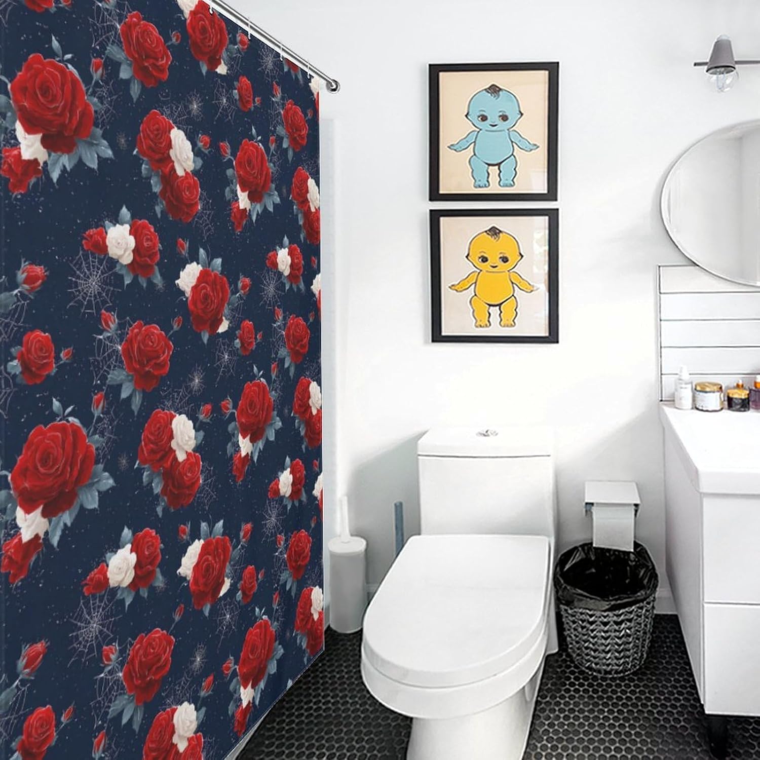 Halloween Roses Spiderwebs Shower Curtain 46.85x70.87Inch（119x180cm） Polyester Bath Curtain Shower Curtains Printed Decorative