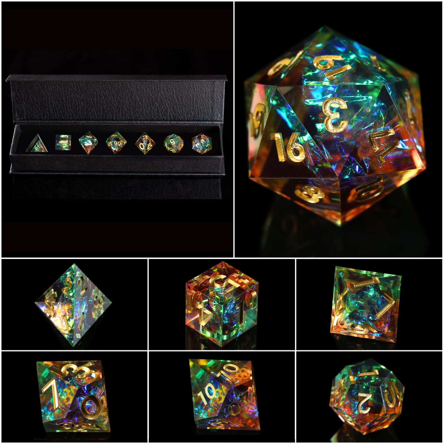 Dados Dados fijados a Mano Resina a Mano Dados poliédricos Conjunto de Borde Afilado for RPG Juegos de Mesa de Juego Dado Gigante(Citrine)