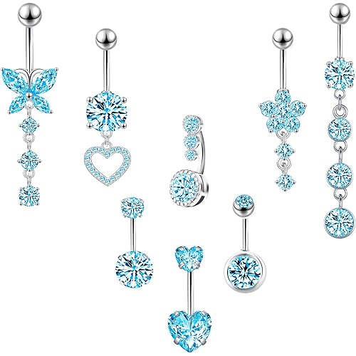 LEE&RO Belly Button Ring Dangle Stainless Steel Belly Rings 14G Belly Button Piercing Cute Navel Ring Belly Piercing Jewelry