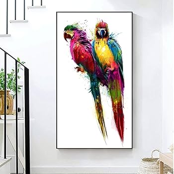 オウム　原画 Amazon｜ポスターと版画カラフルな鳥オウムキャンバス絵画動物現代壁