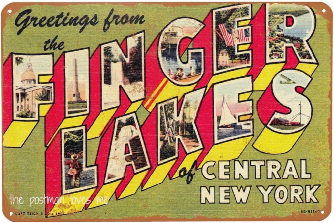 Vintage Metal Sign, Greetings From Finger Lakes Tin Signs, Versatile Plaque Decor Poster for Home Man Women Bar Home Man Cave Accessories Garage Backyard Bedroom Wall Gift 12 x 8 Inch