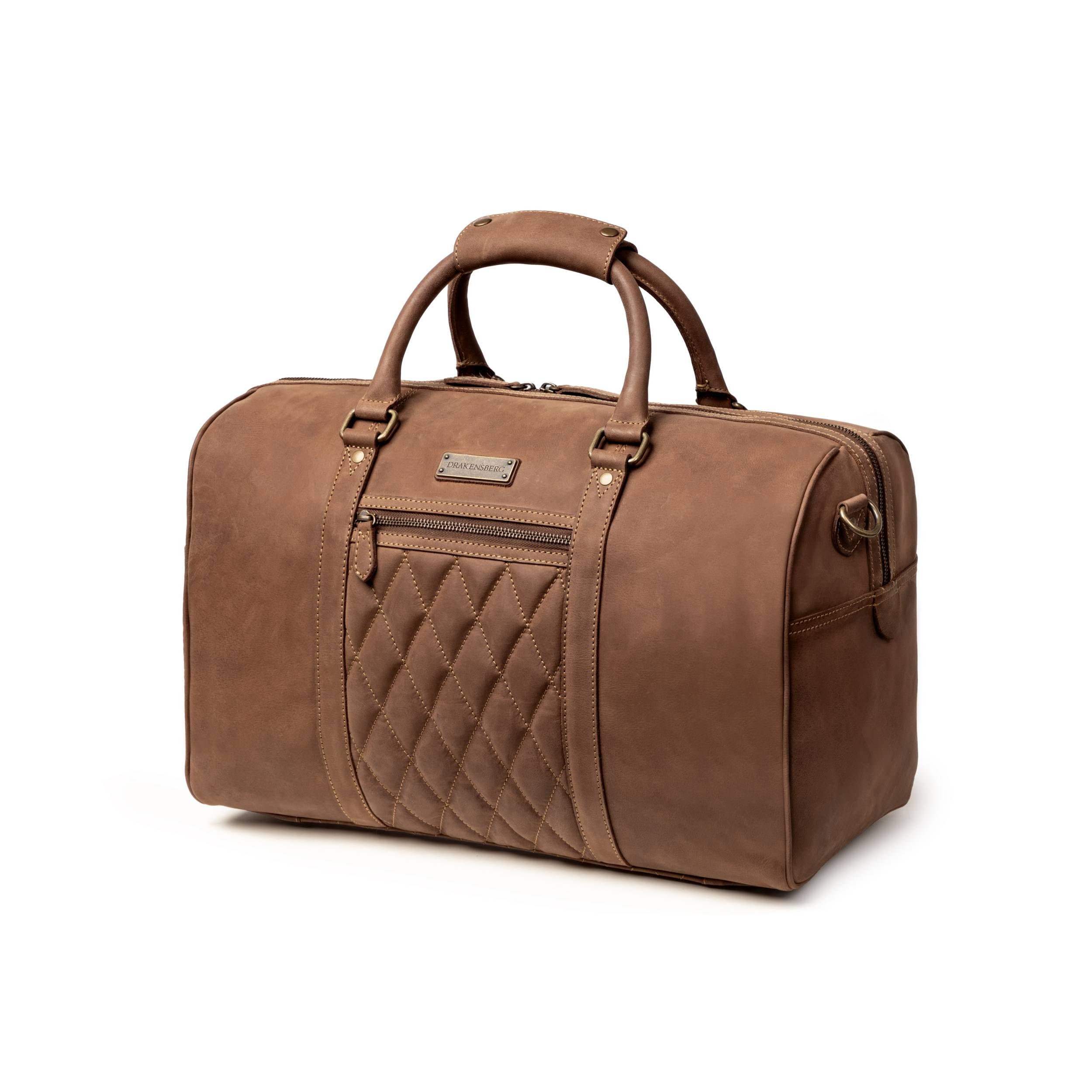 DRAKENSBERG Weekender 'Mitch' – Bolsa de viaje pequeña de piel para hombre y mujer, adecuada como equipaje de mano en avión, 25 l, color marrón Habana, DR00305, Habana-marrón, talla única, Bolsa de
