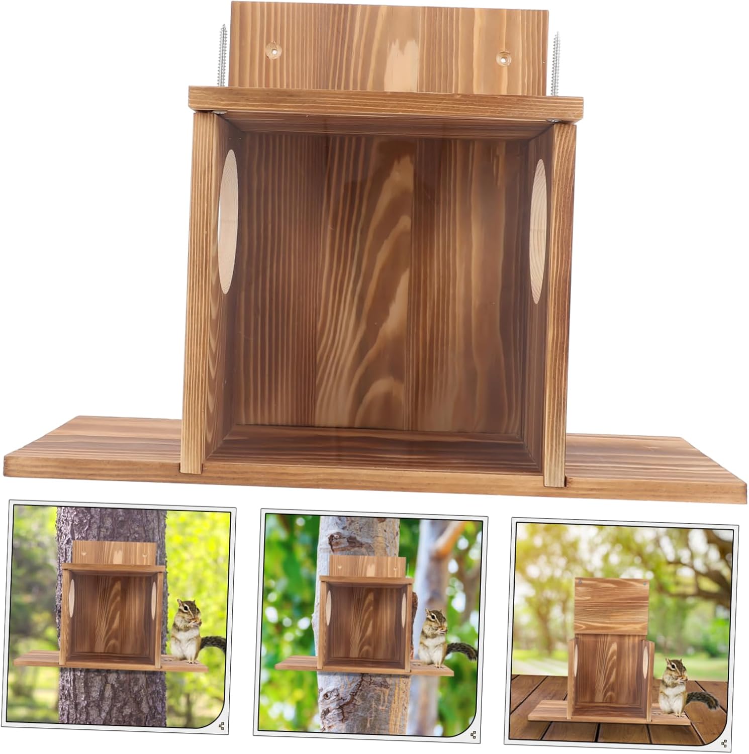 BESPORTBLE Wood Squirrel Feeder for Outside Outdoor Hamster Feeding Box Attract Squirrels Birds Easy to Clean Natural Wood Storage for Nuts Accessory