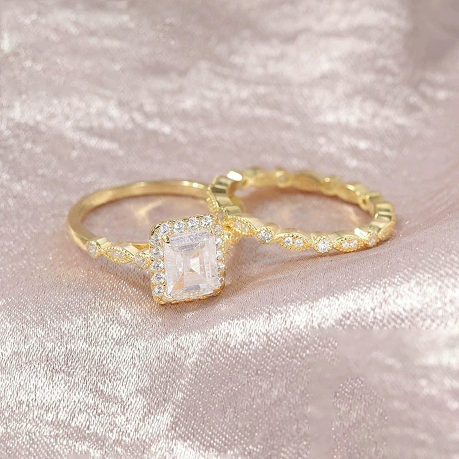 Set di fedi nuziali da donna, anelli di fidanzamento in argento 925, con zirconi, anelli impilabili, anelli nuziali da donna, anelli nuziali in argento e oro rosa