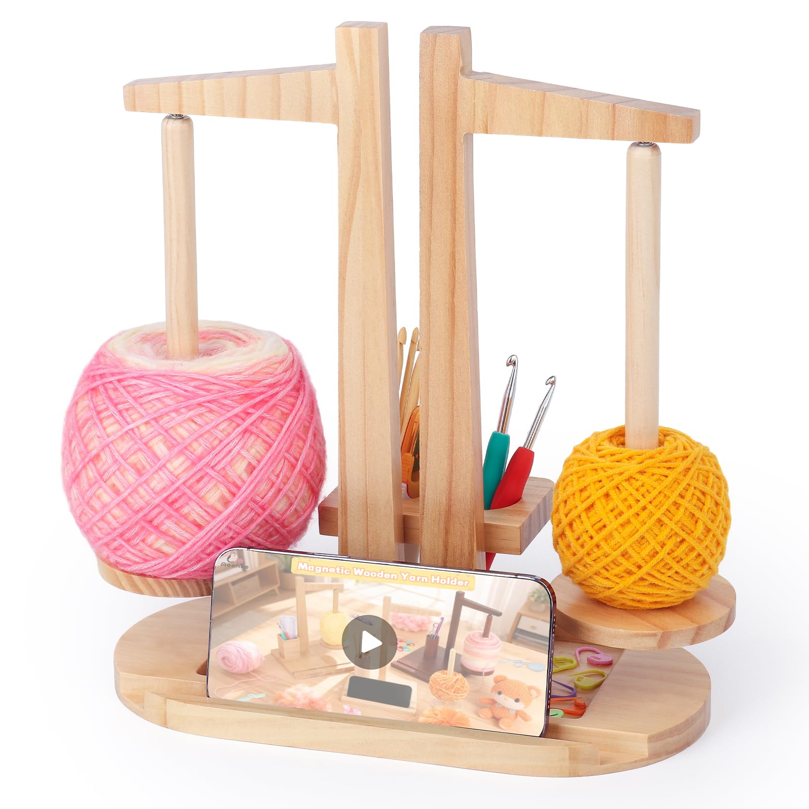 Cadeau pour les amateurs de crochet porte-fil double en bois